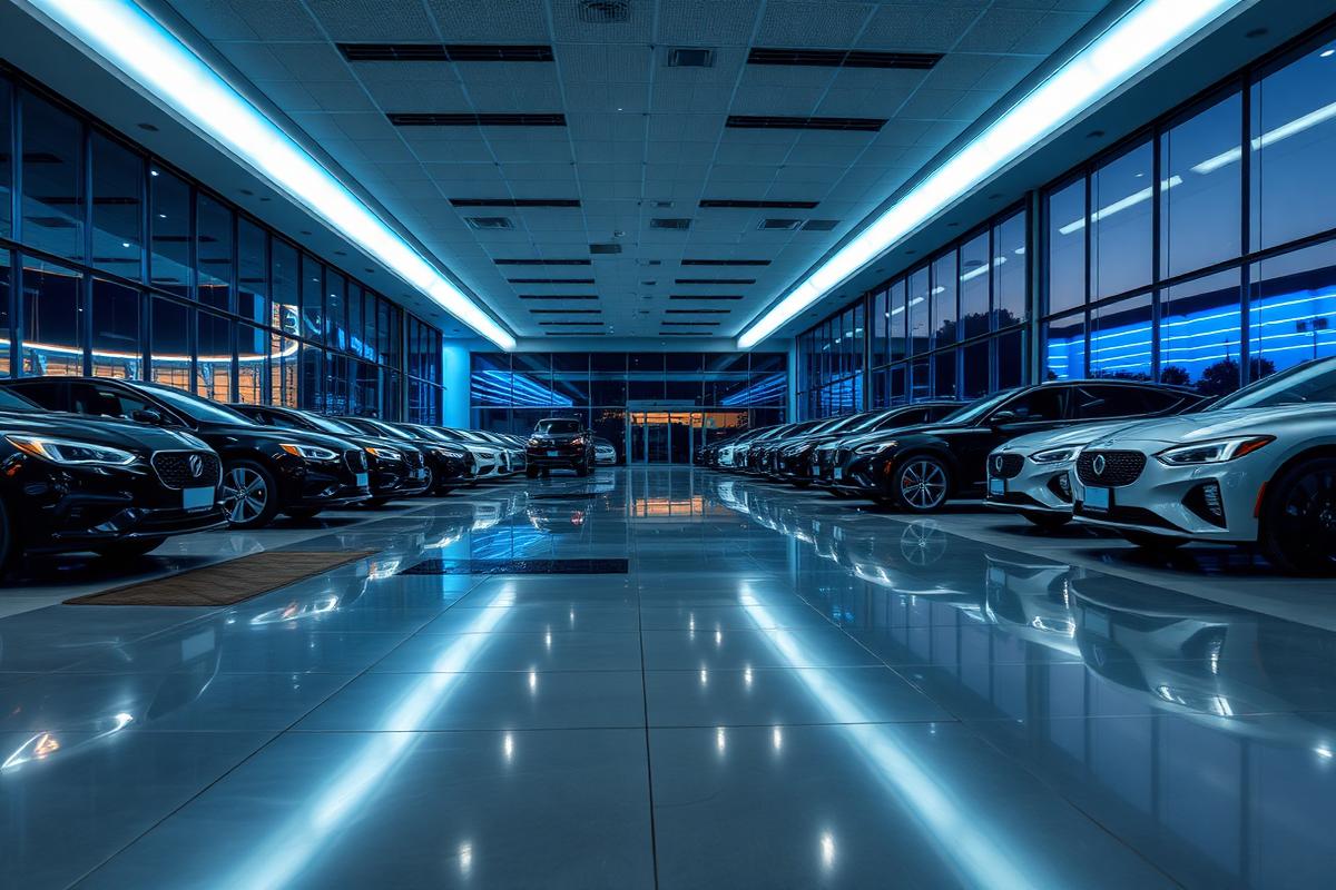 Clean modern auto dealership showroom