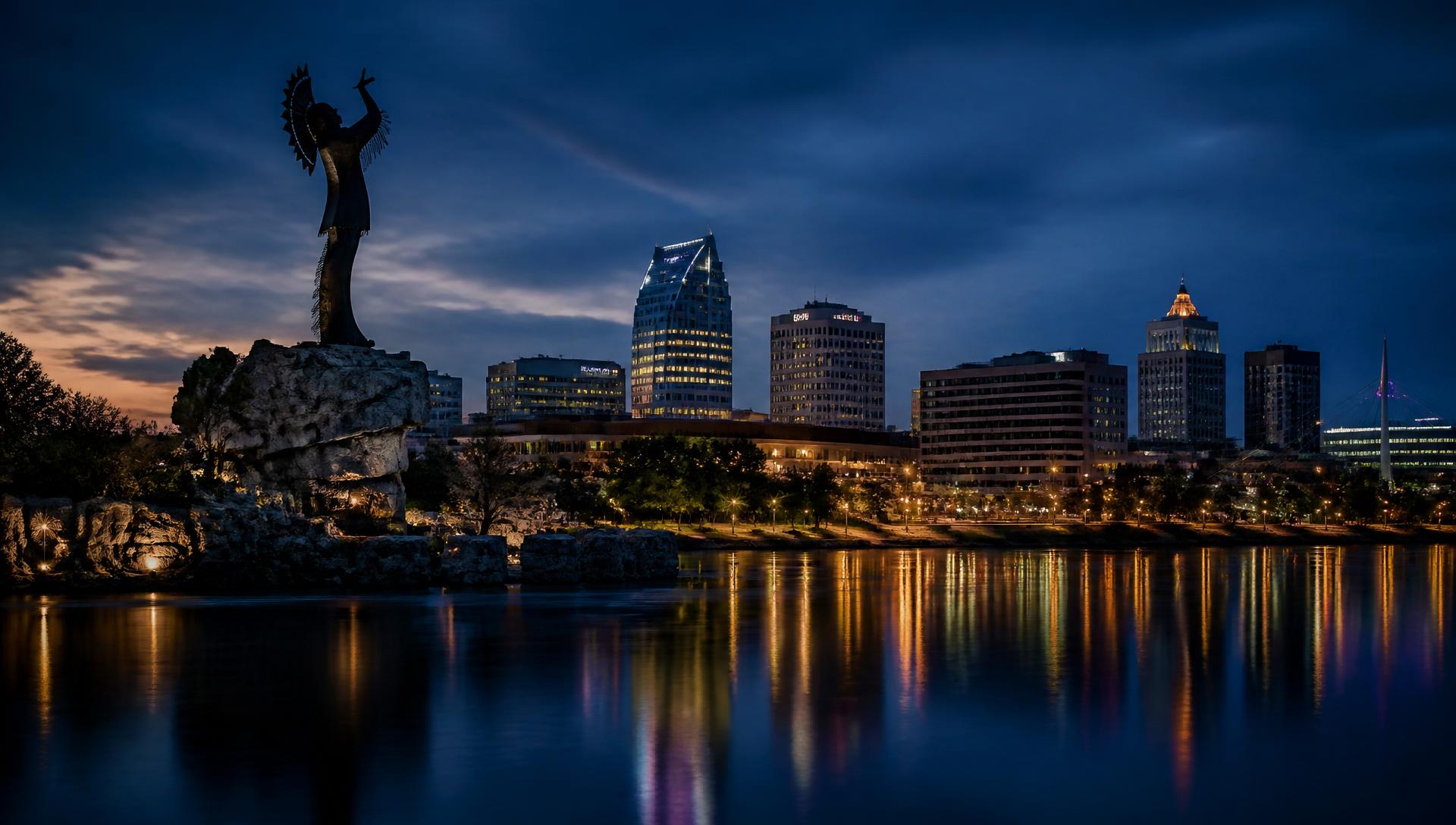 Wichita, Kansas downtown skyline at dusk